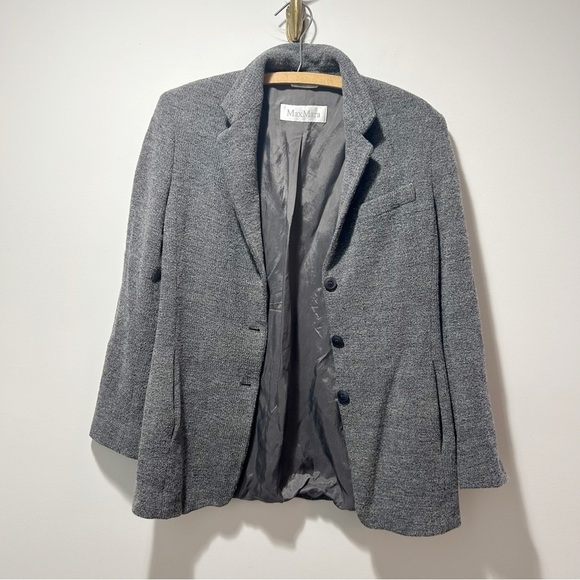 Max Mara Wool Blazer Tweed Boucle Gray Size Medium Made in Italy 3 Buttons - Picture 2 of 15